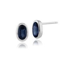 9ct White Gold 0.67ct Blue Sapphire Framed Oval Stud Earrings