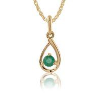 9ct Yellow Gold Single Stone 0.14ct Emerald Pendant on Chain