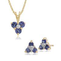 9ct yellow gold tanzanite diamond cluster stud earring 45cm necklace s ...