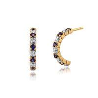 9ct Yellow Gold 0.22ct Genuine Sapphire & 4pt Diamond Half Hoop Style Earrings