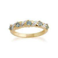9ct Yellow Gold 0.45ct Blue Topaz & Diamond Half Eternity Ring