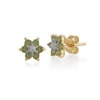 9ct yellow gold 037ct peridot diamond floral stud earrings