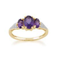 9ct Yellow Gold 1.15ct Amethyst & Diamond Trilogy Ring