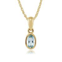 9ct Yellow Gold 0.23ct Aquamarine Oval Framed Pendant on 45cm Chain