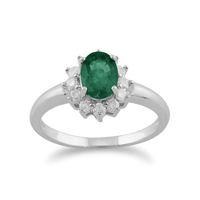 9ct White Gold 0.83ct Emerald & Diamond Oval Cluster Ring