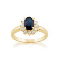 9ct Yellow Gold 1.11ct Blue Sapphire & Diamond Oval Cluster Ring