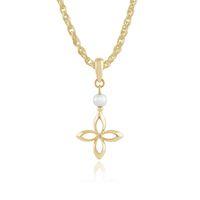 9ct yellow gold 022ct pearl ixora flower pendant on chain