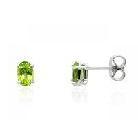 9ct White Gold 0.93ct 4 Claw Set Peridot Oval Stud Earrings 6x4mm