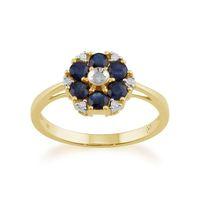 9ct Yellow Gold Floral 0.78ct Blue Sapphire & Diamond Ring