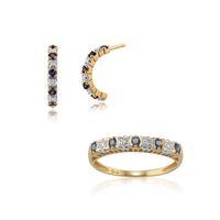 9ct Yellow Gold Sapphire & Diamond Half Hoop Earring & Ring Set