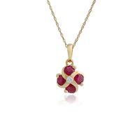 9ct Yellow Gold 0.97ct Ruby & Diamond Floral Pendant on 45cm Chain
