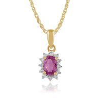9ct Yellow Gold 0.52ct Pink Sapphire & Diamond Oval Pendant on 45cm Chain