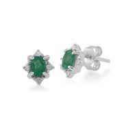 9ct White Gold 0.36ct Emerald & Diamond Oval Cluster Stud Earrings