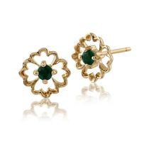 9ct Yellow Gold 0.12ct Floral Emerald Stud Earrings