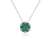 9ct White Gold 0.38ct Emerald Floral Cluster Pendant on 45cm Chain