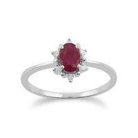 9ct White Gold 0.63ct Ruby & Diamond Oval Cluster Ring