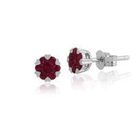 9ct White Gold 0.34ct Ruby Floral Cluster Stud Earrings