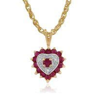 9ct Yellow Gold 0.62ct Ruby & 1.5pt Diamond Heart Pendant on 45cm Chain