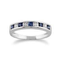 9ct White Gold 0.44ct Light Blue Sapphire & Diamond Half Eternity Ring