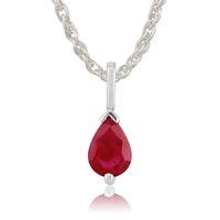 9ct White Gold 0.72ct Ruby Pear Shaped Single Stone Pendant on Chain