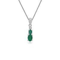 9ct White Gold 0.65ct Emerald & Diamond Pendant on 45cm Chain