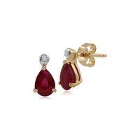 9ct Yellow Gold 0.98ct Ruby & Diamond Pear Stud Earrings