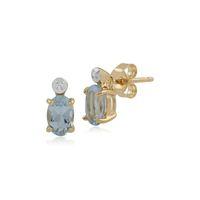 9ct Yellow Gold 0.78ct Aquamarine & Diamond Oval Stud Earrings
