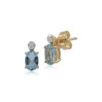 9ct yellow gold 112ct blue topaz diamond oval stud earrings
