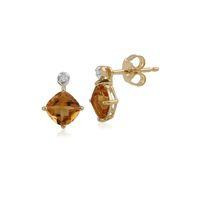 9ct Yellow Gold 1.10ct Citrine & Diamond Stud Earrings