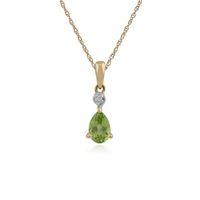 9ct Yellow Gold 0.40ct Peridot & Diamond Pear Pendant on 45cm Chain