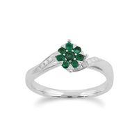 9ct White Gold 0.24ct Emerald & Diamond Floral Ring