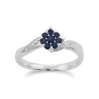 9ct White Gold 0.27ct Sapphire & Diamond Floral Ring