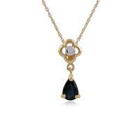 9ct Yellow Gold 0.48ct Sapphire & Diamond Floral Pendant on 45cm Chain