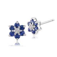 9ct White Gold 0.34ct Light Sapphire & Diamond Cluster Stud Earrings