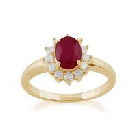 9ct Yellow Gold 1.06ct Ruby & Diamond Oval Cluster Ring