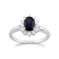 9ct White Gold 1.11ct Blue Sapphire & Diamond Oval Cluster Ring