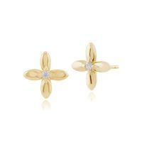 9ct Yellow Gold 0.03ct Diamond Ixora Flower Stud Earrings