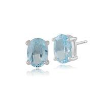 9ct White Gold 1.74ct 4 Claw Set Natural Blue Topaz Oval Stud Earrings 7x5mm