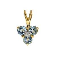 9ct Yellow Gold 0.39ct Blue Topaz & Diamond Classic Cluster Pendant