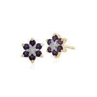 9ct Yellow Gold 0.31ct Amethyst & Diamond Floral Stud Earrings