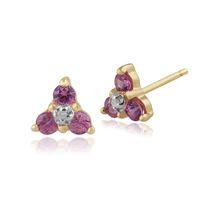 9ct Yellow Gold 0.22ct Pink Sapphire & Diamond Cluster Stud Earrings