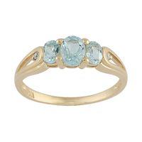 9ct Yellow Gold 0.57ct Natural Aquamarine & Diamond Classic Three Stone Ring