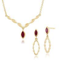 9ct Yellow Gold Ruby Drop Earring & 45cm Necklace Set