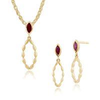 9ct yellow gold ruby drop earring 45cm necklace set