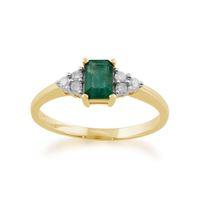 9ct Yellow Gold 0.53ct Natural Emerald & Diamond Single Stone Ring