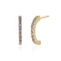 9ct Yellow Gold 0.22ct Genuine Sapphire Half Hoop Style Earrings