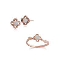 9ct Rose Gold Opal Floral Stud Earring & Ring Set
