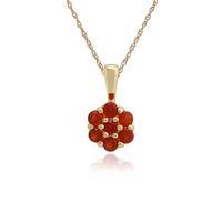 9ct yellow gold 018ct fire opal floral pendant on 45cm chain