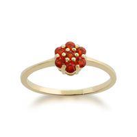 9ct Yellow Gold 0.18ct Fire Opal Floral Ring