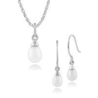 9ct White Gold Freshwater Pearl Drop Earrings & 45cm Necklace Set